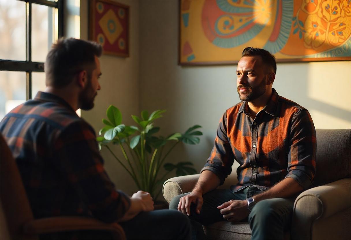 Person discussing mental health with a supportive professional